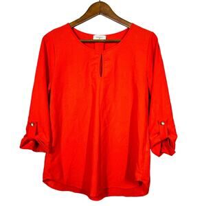 Everly Blouse Top Orange Long Sleeve Career Casual Keyhole - M